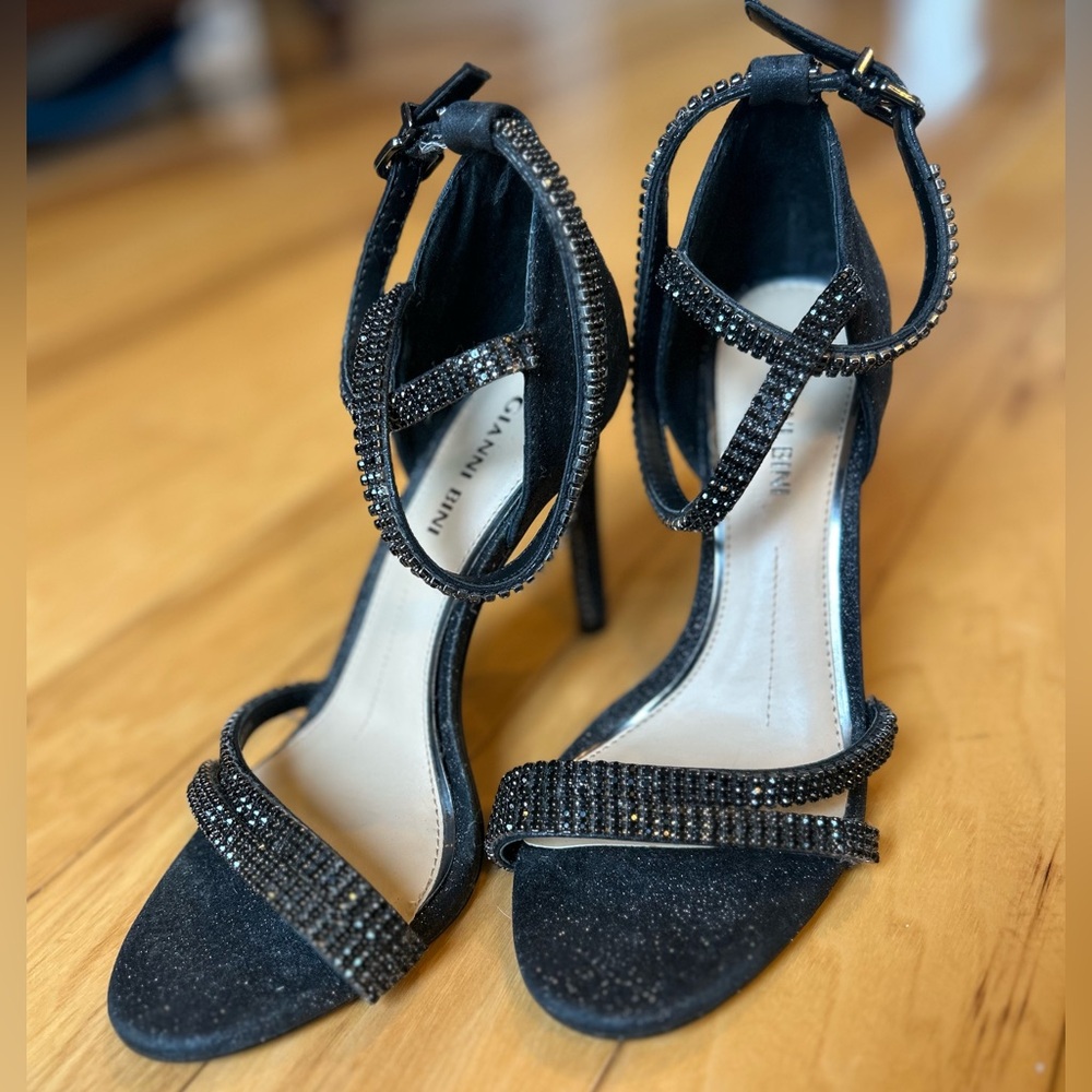 Gianni Bini Black Crystal Ankle-Strap Stiletto Sandals